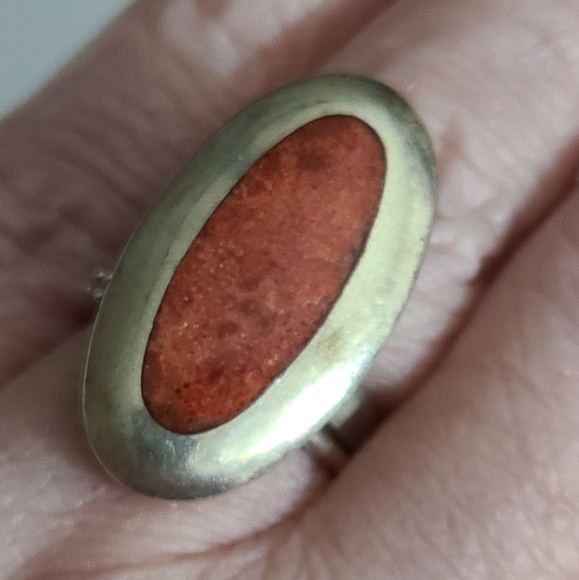 Vintage native navajo spiny oyster sterling silver ring adjustable sz 7 8 9 10 - Picture 3 of 14